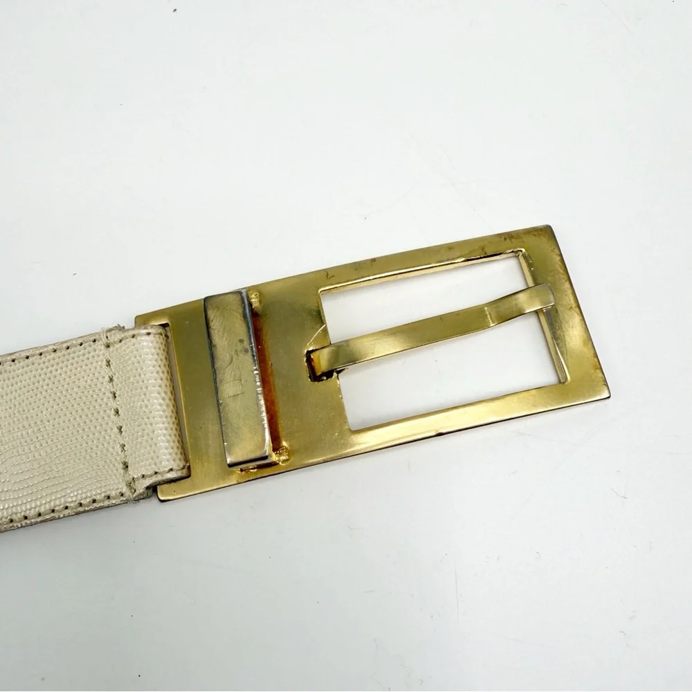 Linda Allard for Ellen Tracy Italian Calfskin Leather Belt, Gold-Tone Buckle, M